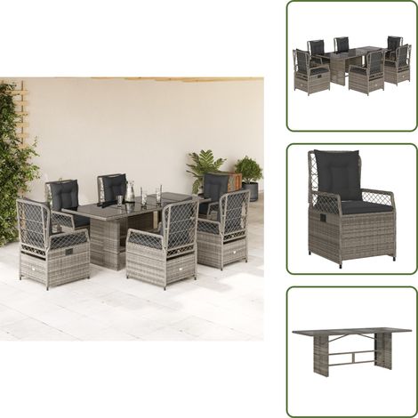 Ensemble à manger de jardin et coussins 7 pcs gris rotin - Ensemble De Salle À Manger De Jardin - Ensembles De Salle À Manger De Jardin - Ensemble De Salle À Manger D'extérieur - Ensemble De Salle À M (1/5)