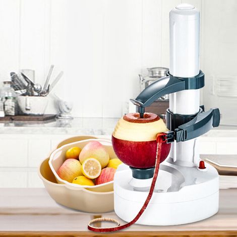 Éplucheur multifonctionnel, éplucheur électrique automatique et créatif pour pommes de terre, pommes et fruits, blanc. (1/5)
