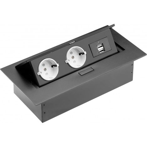 GTV 2-er Einbau-Steckdosenleiste 2 USB-Anschlüsse Schwarz