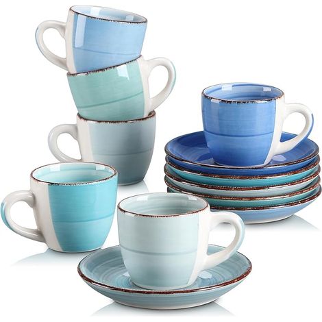 Service à Café Expresso en Céramique, Ensemble de Tasse et Soucoupe, Style Minimaliste Multicoloré-Bleu Dégradé (1/5)