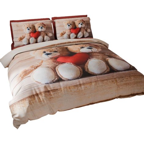 Housse de Couette 2 Places 230x220 cm 2 Taies 75x50 cm Incluses, Parure en Microfibre Imprimée Douceur (1/5)