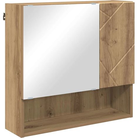 Armadietto con specchio rettangolare chic minimalista per bagno 59 x 17 x 55 cm in legno ingegnerizzato rovere artigianale 020052876