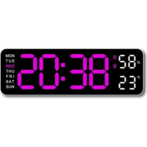 Horloge Murale Numérique Avec Affichage LED - Heure Date Semaine Température - Réglage Luminosité Automatique - Alerte Multiple - Alimentation USB - 22,8 x 3,5 x 7,5 cm - 1 Pièce (1/5)
