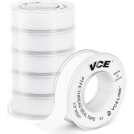 Ruban PTFE Étanche Plomberie 12mm x 13mm Blanc, Lot de 6 (1/5)