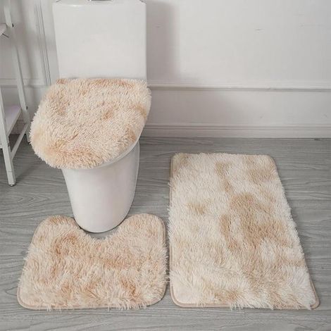 Tapis en moelleux teinté de trois pour toilettes antidérapant salle bain Ensemble pièces tissu (1/4)