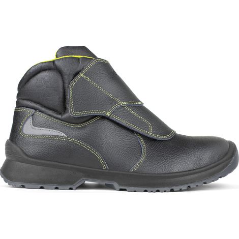 Pezzol Fink S3 scarpe in pelle nera alte n.40 per fabbro saldatore con protezione metatarsiale e sfilamento rapido puntale e lamina in composito made in Italy Nero + Giallo 40 (1/2)