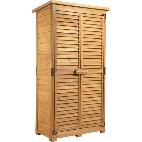 Wiltec Abri de jardin avec porte à lamelles 870 x 465 x 1 600 mm, armoire de jardin en bois d'épicéa avec 3 compartiments, abri à outils avec toit en bitume (1/5)