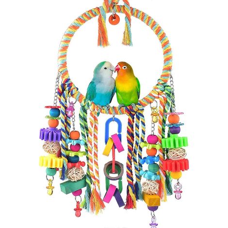 Papageienschaukel, bunte Seilring-Sitzstange aus Holz und Kunststoff, Vogelkauspielzeug