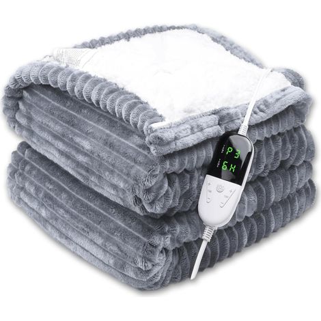 Couverture Chauffante 180x135cm avec Contrôle Digital 6 Niveaux, Minuterie 1-10h, Arrêt Automatique et Protection Surchauffe, Flanelle Douce Lavable en Machine
