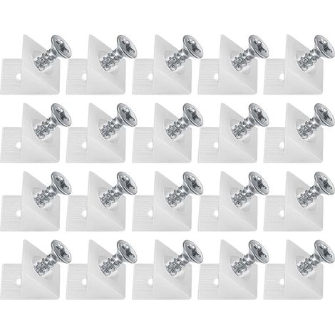 20 cuñas de plástico para cajones, soportes de fijación, conector trasero estabilizador, conector inferior de cajón con tornillos, para reparar estantes de muebles caídos.