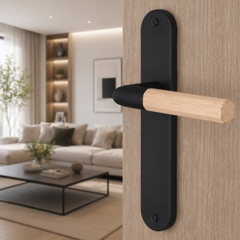Ouvre&Déco – 2 poignées de porte OCTO sans trou, Acier béquille en bois FSC entraxe 195 mm