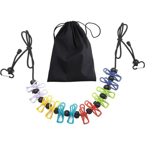 Corde a Linge Exterieur Fil a Linge Accessoires Camping avec 12 pièces de Pinces à Linge et Boucle antidérapante Corde a Linge adapté au Voyage Vacances Camping extérieur résidence 180cm (1/5)