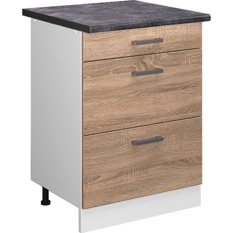 Mobiletto base per cucina R-Line, Sonoma, 60 cm con cassetti, PL Antracite, Vicco