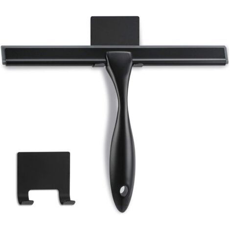 Raclette de douche - 25,4 cm - Noir mat - Raclette multifonction en acier inoxydable pour salle de bain, portes de douche, miroirs, carreaux et fenêtres de voiture - 100 % sans rayures