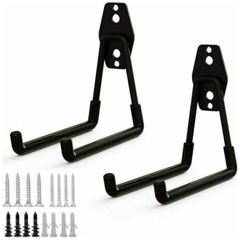 2pcs Crochet de Rangement de Garage en Acier,Stockage outils garage Crochets avec Revêtement Anti-Dérapant Support Lourd pour Accrocher les échelles/vélos/outils de jardin/Cordages(M) (1/5)