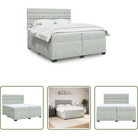 vidaXL Sommier à lattes de lit et matelas Gris clair 200x200cm Velours (1/5)