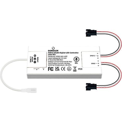 DOMRAEM ESP32 LED-Streifen-Controller mit Mikrofon, kompatibel mit Home Assistant (HA) und Alexa (WS281x Sprachdimmung), unterstützt RGB+IC. (1/5)