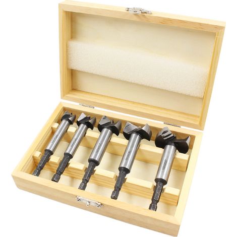 Kit pro 5 forets bois hexagonaux - Carbure HSS réglable - Pour lamelles, massif, liège, contreplaqué - Tailles 15-35 mm inclus (1/5)
