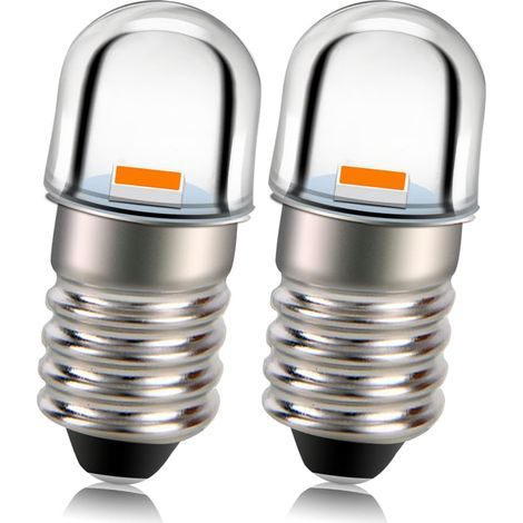 E10 LED-Glühbirne, 12 V, gelb, 2525, 1 SMD-Chip, 100 lm, LED-Glühbirne, Ersatz für Taschenlampen, Taschenlampen, negative Erde, 2er-Pack (1/5)