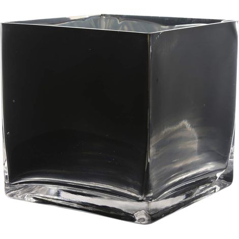 Vase Cube en Verre, bougeoir, 12,7 x 12,7 x 12,7 cm, Noir avec Accents Floraux, pour Mariage, fête, cérémonie, événement, Bureau, décoration d'intérieur, 1 pièce (1/5)