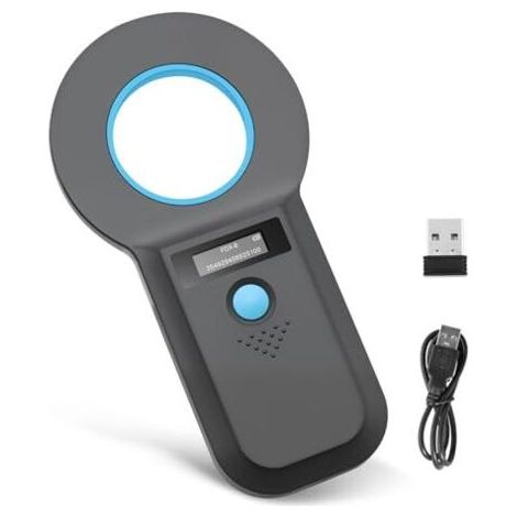 Lecteur d'identification pour animaux, lecteur de puces Bluetooth, lecteur de micropuces RFID 134,2 kHz/125 kHz avec écran OLED lumineux, capacité de stockage de 128 étiquettes, confo