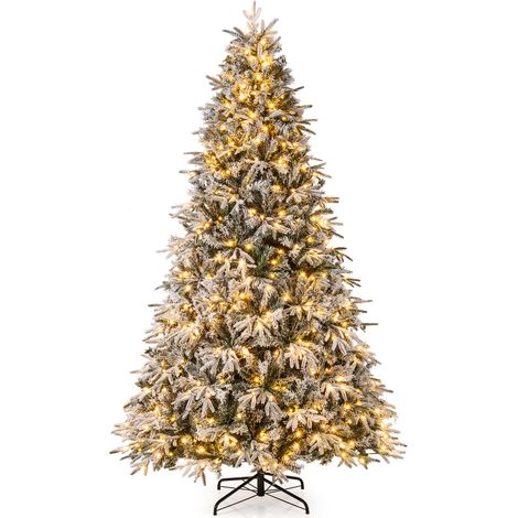 Arbre de Noël Artificiel de 270 cm, Arbre de Noël Articulé Pré-Éclairé avec 600 Lumières LED Blanc Chaud, 2198 Branches Enneigées, Socle Pliable