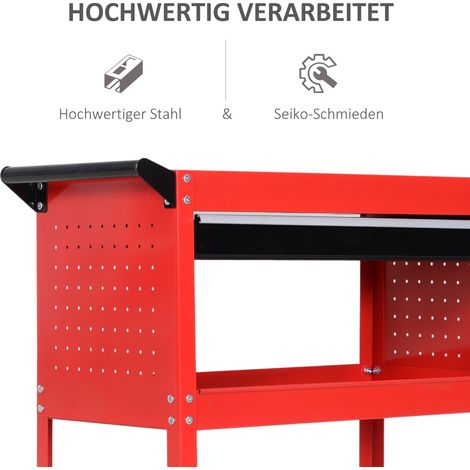 Coffret à outils roulant, mallette de rangement 3 niveaux, chariot de bricolage, 4 roues pivotantes, 82x35x76 cm, rouge, robuste et pratique. (1/5)