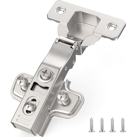 Lot de 20 charnières escamotables couvrantes totales 3D avec fermeture souple – Angle 45 ° – 105 °, auto-verrouillables, nickel satiné, Clip-On, acier inoxydable pour portes d'armoire (1/5)