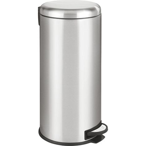 WENKO Treteimer Leman Easy Close Edelstahl 30L, Kosmetikeimer, Mülleimer, Silber matt, Edelstahl rostfrei satiniert, Polypropylen schwarz (1/5)