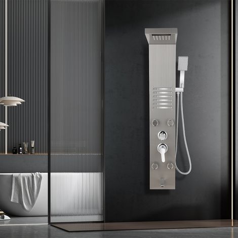 Wolketon Duschpaneel Silber mit Regendusche, Handbrause & 5 Massagedüsen