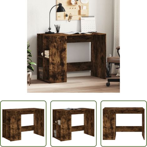vidaXL Bureau de vie - Bureau chêne fumé 102x50x75 cm bois d'ingénierie (1/5)
