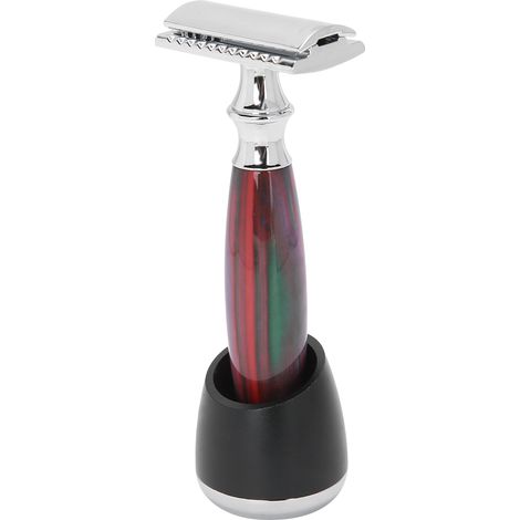 Rasoir manuel, support de rasoir, manche de rasoir double tranchant, accessoires de rasage rouge (1/5)