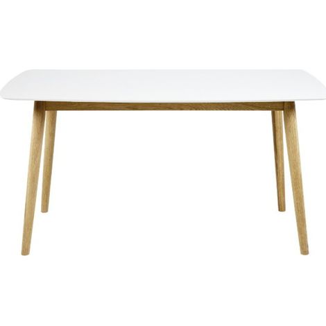 Naila Table de salle à manger 80 x 150 avec plateau en bois blanc et un cadre en chêne massif. (1/2)