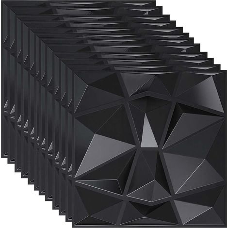 12 Pcs Panneaux Muraux 3D Panneaux en Plastique PVC Panneaux 3D Salle Jeux Plafond Mural Aspect Noir Papier Peint Panneaux Décoratifs Muraux Revêtement Façade 30cm pour Chambre à Coucher, Salon (1/5)
