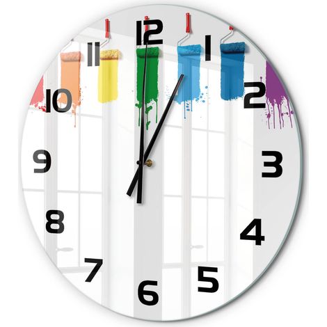 Horloge Murale Ronde Verre Trempé Mouvement Silencieux Sans Tic-Tac Rouleaux de peinture fi 60 cm (1/5)