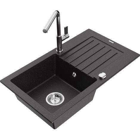 Mexen Pablo lavello in granito a 1 vasca con scolapiatti e rubinetto da cucina Flora, nero/oro metallizzato - 6510-75-670401-00 (1/5)