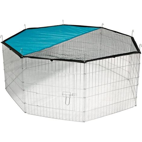Enclos d'extérieur octogonal pour animaux – Métal zingué avec protection solaire – Montage facile avec piquets de terre – 8 éléments 57x57cm – Kerbl