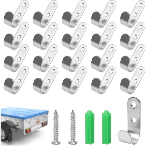 Crochets de bâche (lot de 20) pour remorque de voiture, 49x16x2mm, crochets en acier inoxydable avec 40 vis et chevilles, accessoires pour remorque de voiture, fixation pour bord de (1/5)