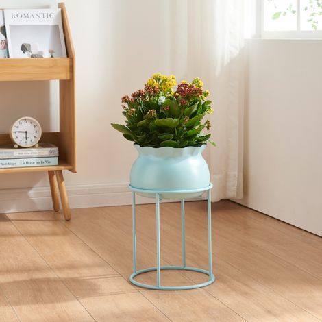 Soporte para plantas Assen con macetero metal  38xØ24cm  - Azul claro [en.casa]