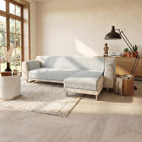 Housse de canapé antidérapante avec péninsule Droite et Couvre-accoudoirs latéraux, Assise Housse de canapé 290 cm - Gris Clair (1/5)