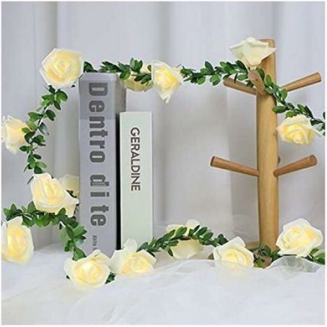Guirlande lumineuse à fleurs - - 9,8ft - 20 LED - Blanc chaud - Alimenté par pile - Fleurs de rotin (1/4)
