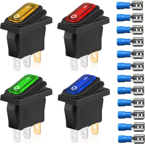 4pcs 12V-24VDC/20A KCD3 Interrupteur à Bascule étanche à Bascule avec Indicateur LED, Interrupteur à 3-Pin SPST on-Off Triangle pour Voiture Camion Moto Bateau (Connecteurs de Fil 12pcs) (1/5)