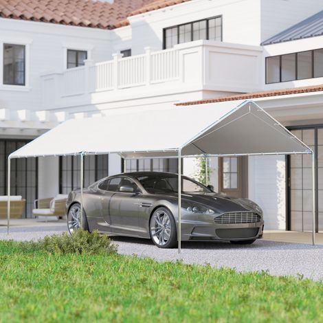 Auvent de voiture robuste en acier galvanisé de 6 x 3 m avec polyéthylène blanc haute densité (1/5)