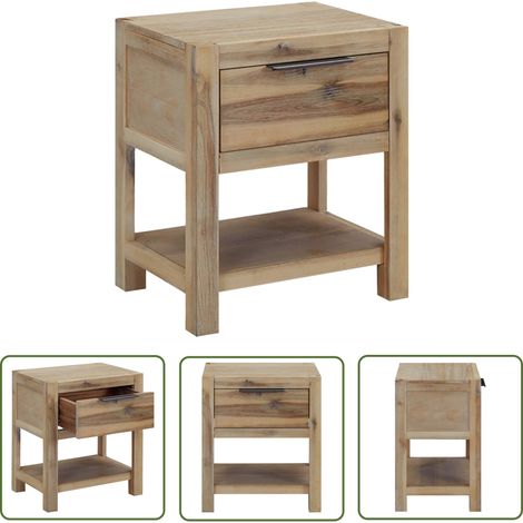 The Living Store Nachttisch mit Schublade 40x30x48 cm Akazie Massivholz - Nachttisch - Akzidenzholzmöbel - Wohnzimmermöbel - Schlafzimmerschränke - Kommoden (1/5)