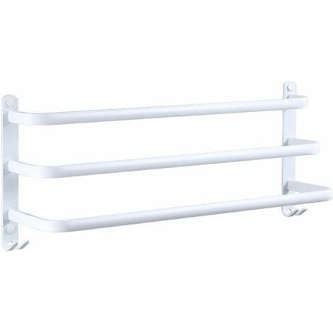 Wall Mounted Towel Rack Bathroom Towel Shelf with Hooks (White, 50CM) (1/4)