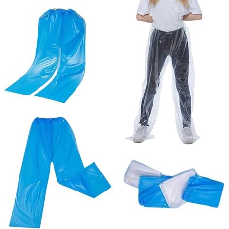 4 paquets de pantalons de pluie jetables pour hommes et femmes, pantalons de pluie longs imperméables avec couvre, chaussures, épaissis, blanc et bleu (1/4)