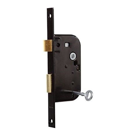 Serrure à encastrer axe 50 mm pour Porte de Chambre, Porte Intérieure ou de Service, Clés de sûreté 4 Gorges, Coloris Noir