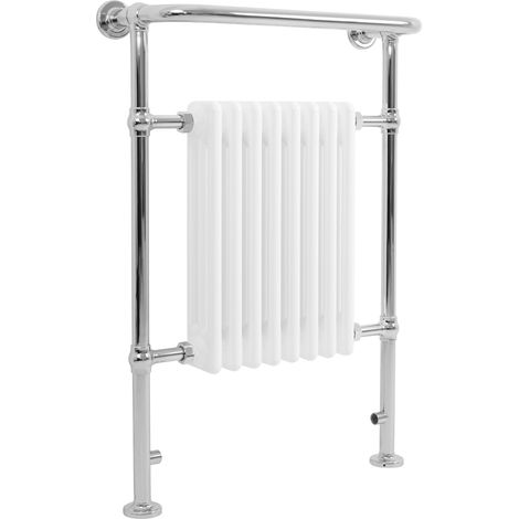 Radiateur Traditionnel Sèche-Serviettes 950 x 660 mm Acier Carbone Blanc 4 Colonnes Monté sur Mur Sol Style Classique Salle de Bain [Fixations & Brosse de Nettoyage INCLUS] (1/5)
