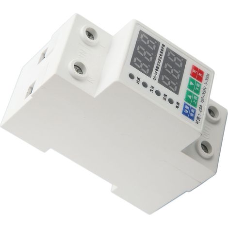 Voltmètre biphasé sur rail DIN avec disjoncteur automatique réglable pour protection contre les surtensions et les surintensités, 120-300 V, 1-63 A (1/5)
