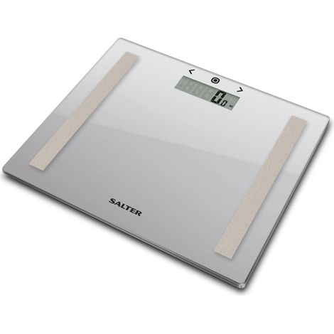 Salter 9113 SV3R - Bilancia bilancia peso e massa grassa vetro, cap. max 150 kg, mem. per 8 utenti, atleta, bilancia bambini e adulti, grasso/acqua corporei, BMI, argento (1/5)